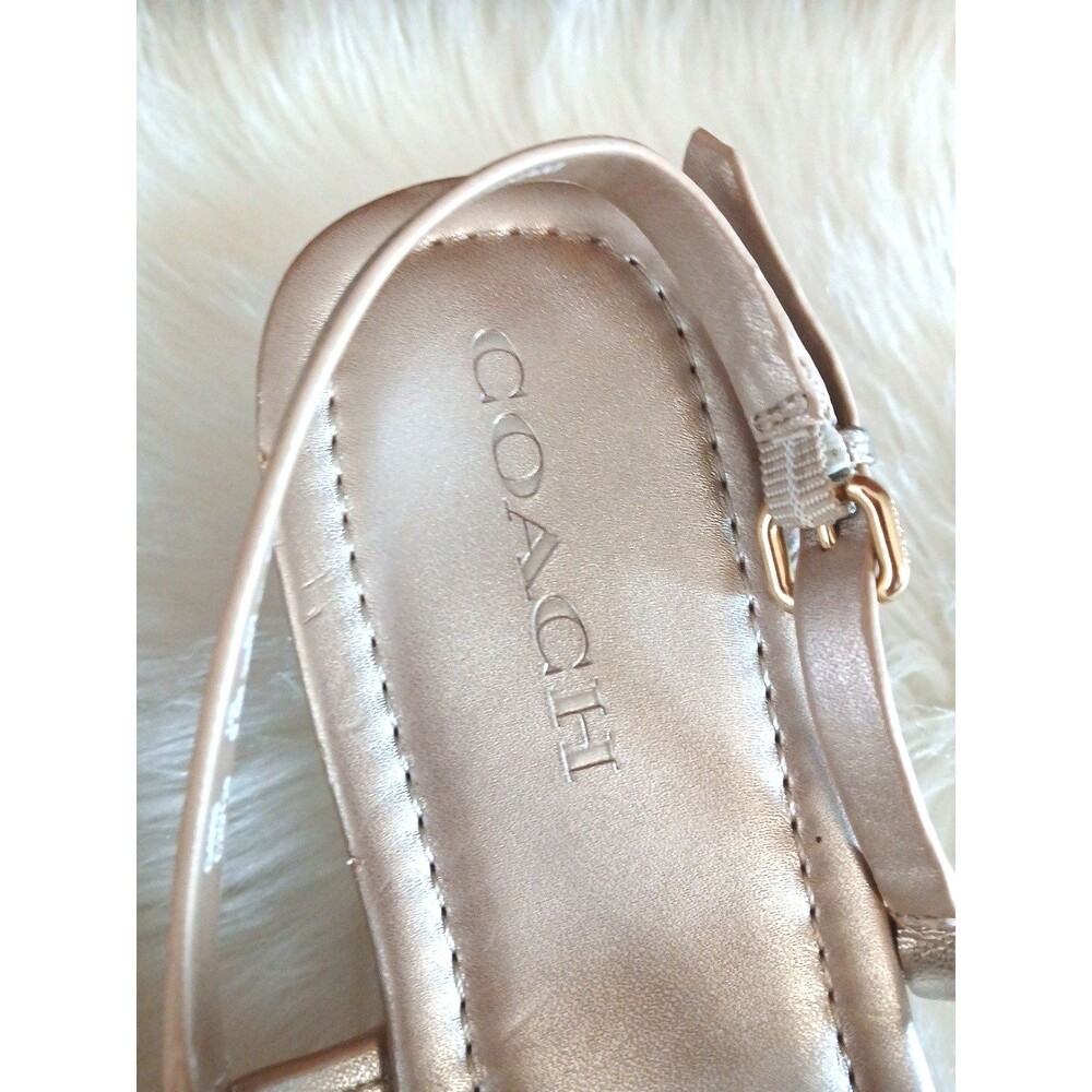 NWOT COACH WOMEN'S 9.5 JERI PATENT LEATHER SOFT METALLIC GOLD LOGO THONG SANDALS - Picture 3 of 10